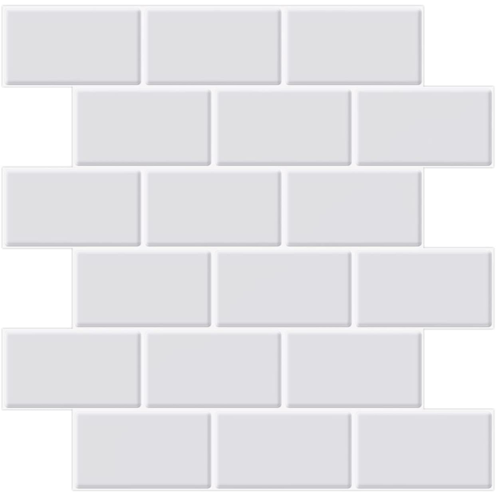 Subway Tile Peel and Stick Backsplash, White with gray grout