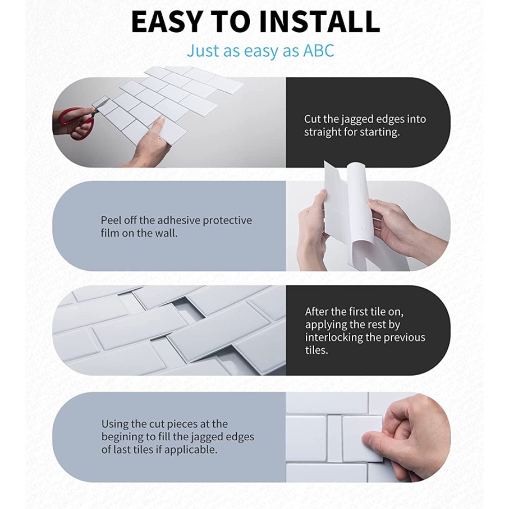 Subway Tile Peel and Stick Backsplash, White with gray grout