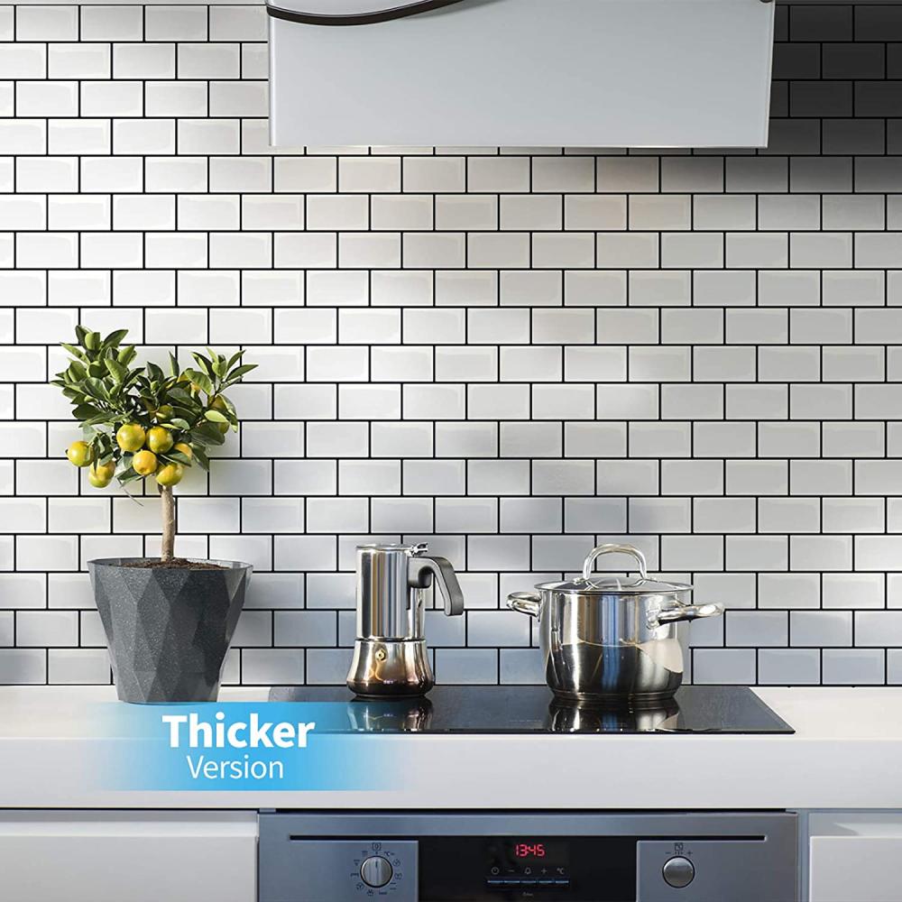 Subway Tile Peel and Stick Backsplash, White with gray grout: image 12